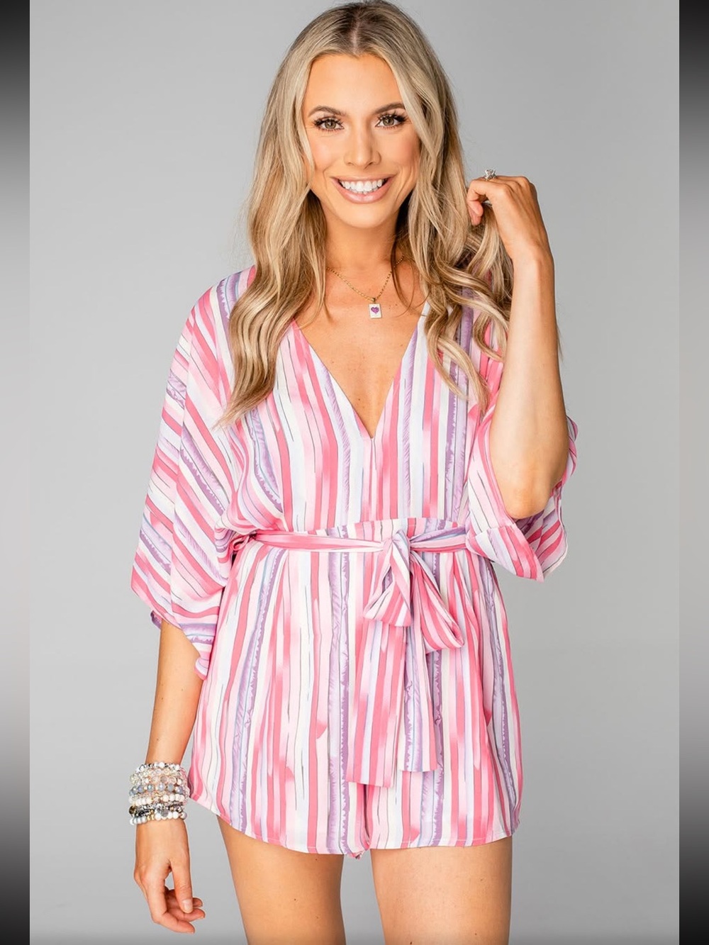 Buddy Love Rivers Kimono Sleeve Romper Strawberries & Cream M
